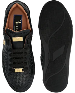 Czarne skórzane sneakersy z plecionką