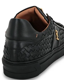 Czarne skórzane sneakersy z plecionką