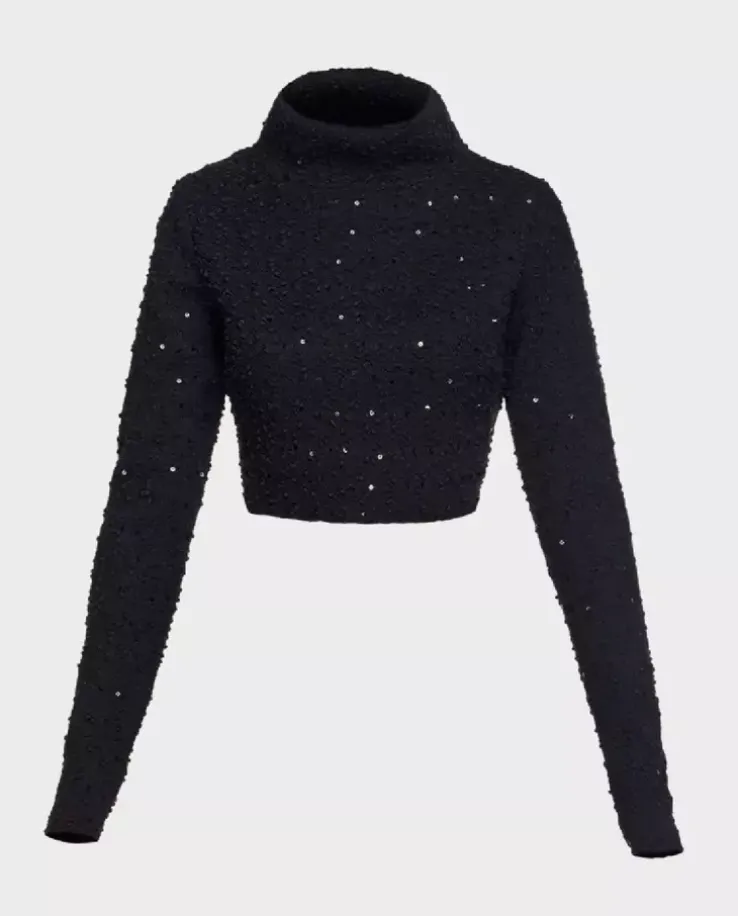 Czarny crop top z golfem z cekinami