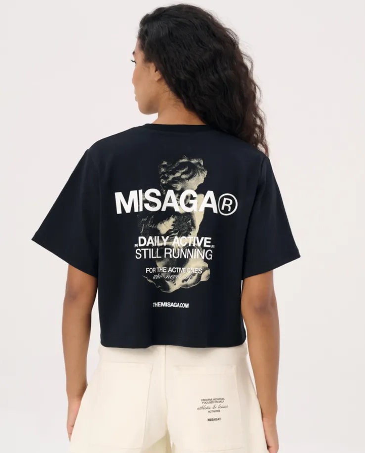 Czarny krótki t-shirt z nadrukiem DASR