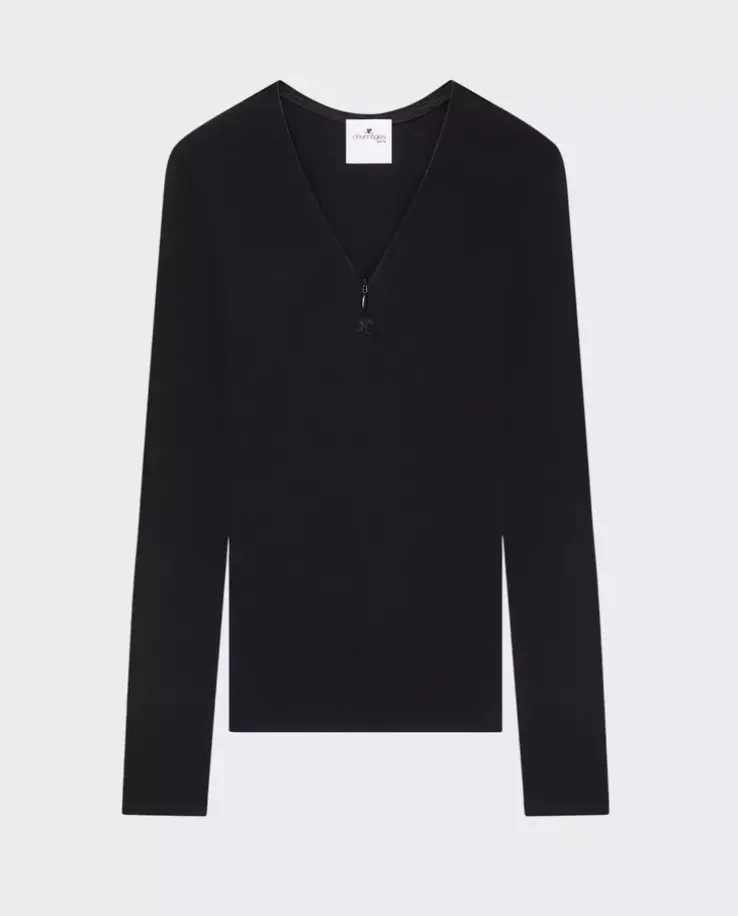 Czarny prążkowany longsleeve
