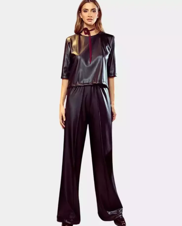 Czarny set ze skóry ekologicznej Midnight Leatherette