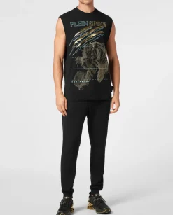 Czarny tank top ze złotym nadrukiem