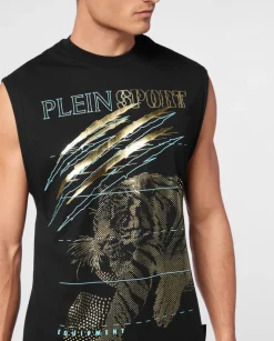 Czarny tank top ze złotym nadrukiem