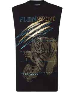 Czarny tank top ze złotym nadrukiem