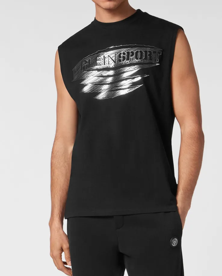 Czarny t-shirt bez rękawów Carbon Tiger
