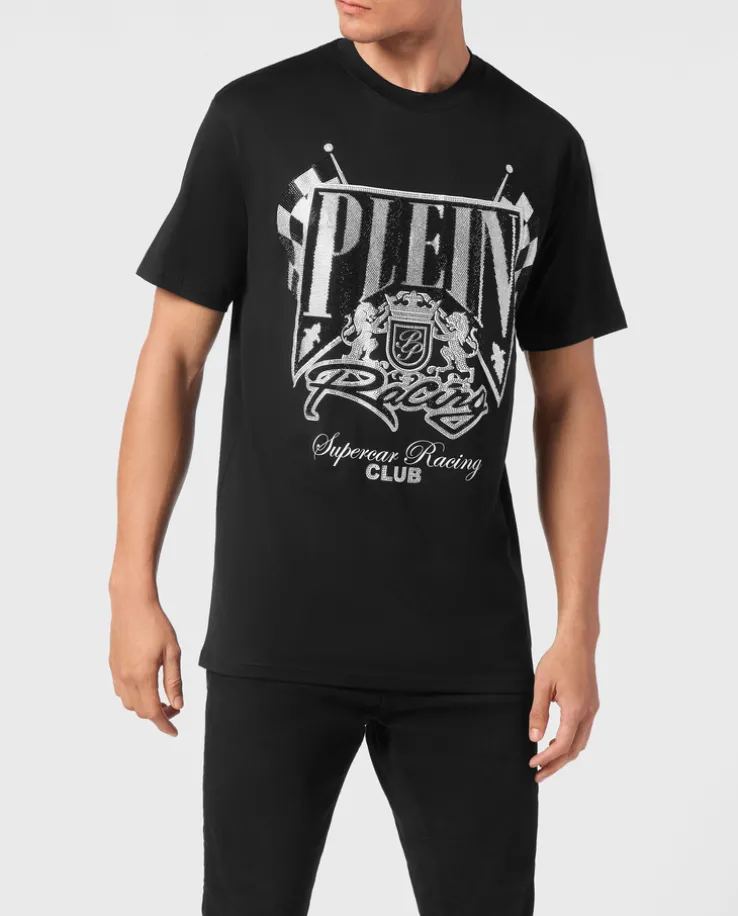 Czarny t-shirt z kryształami Racing Club