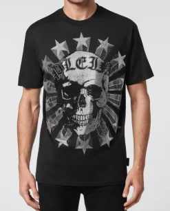 Czarny t-shirt z kryształowym wzorem