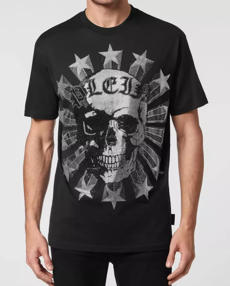 Czarny t-shirt z kryształowym wzorem