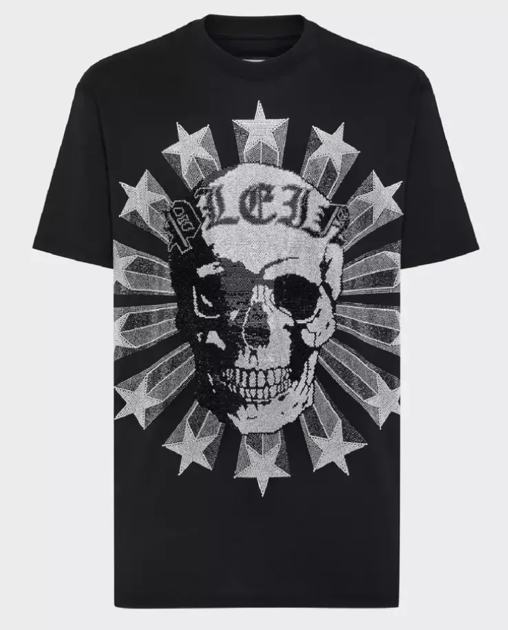 Czarny t-shirt z kryształowym wzorem