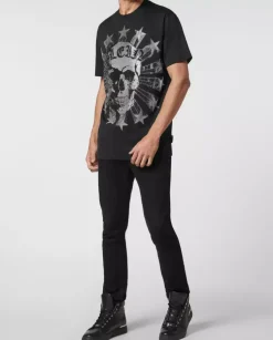 Czarny t-shirt z kryształowym wzorem