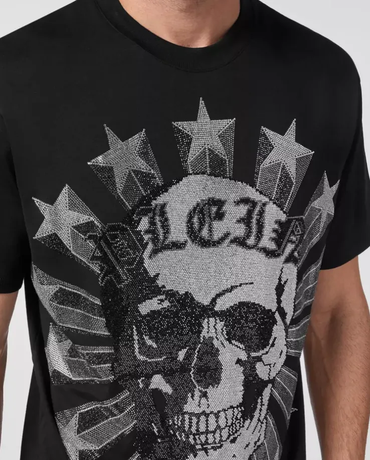 Czarny t-shirt z kryształowym wzorem