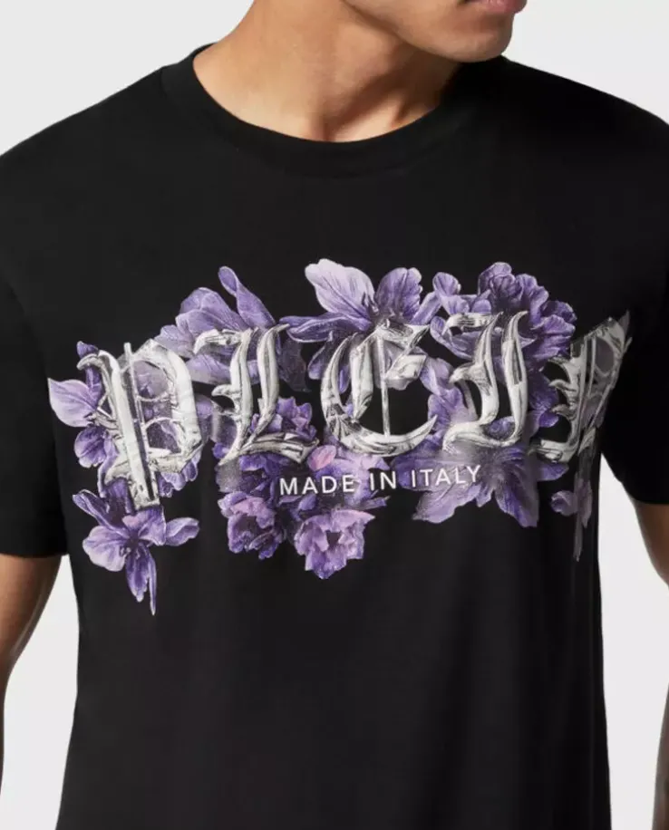 Czarny t-shirt z nadrukiem Flowers