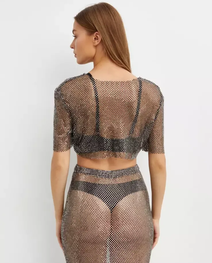 Grafitowy crop top z siateczki