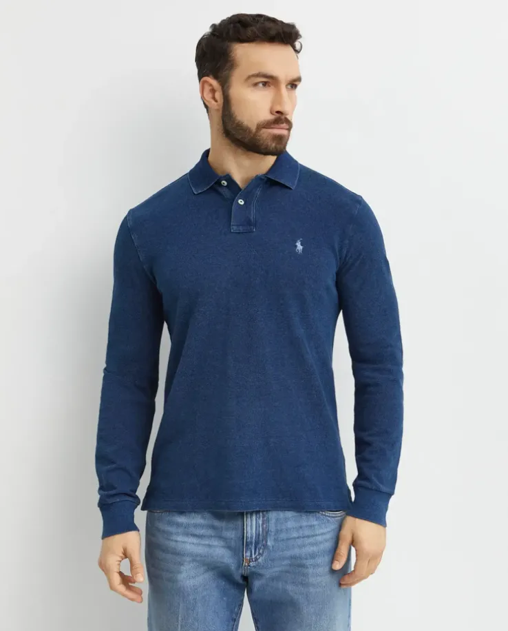 Granatowa bluzka polo z logo Slim Fit