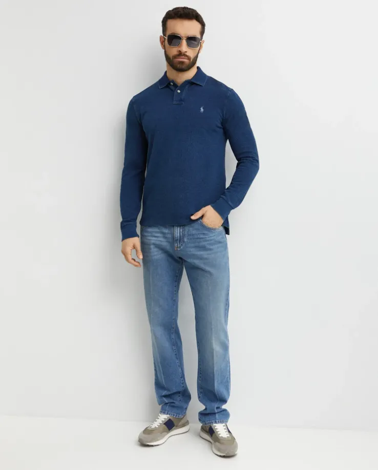 Granatowa bluzka polo z logo Slim Fit