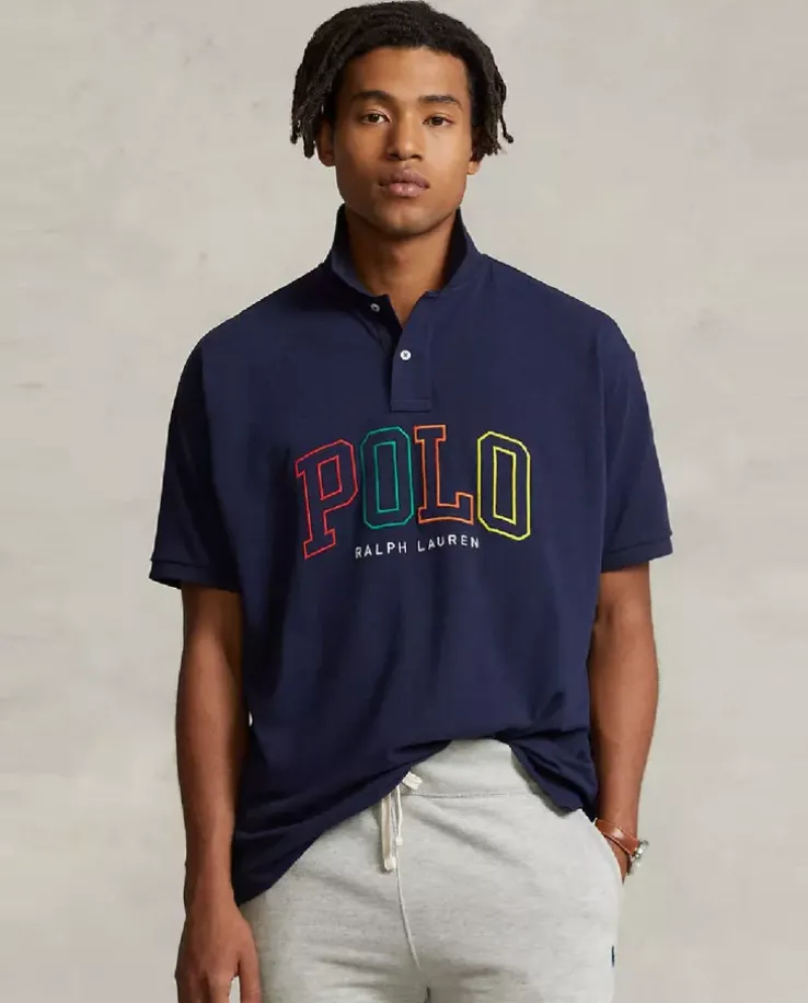 Granatowa koszulka polo z kolorowym logo