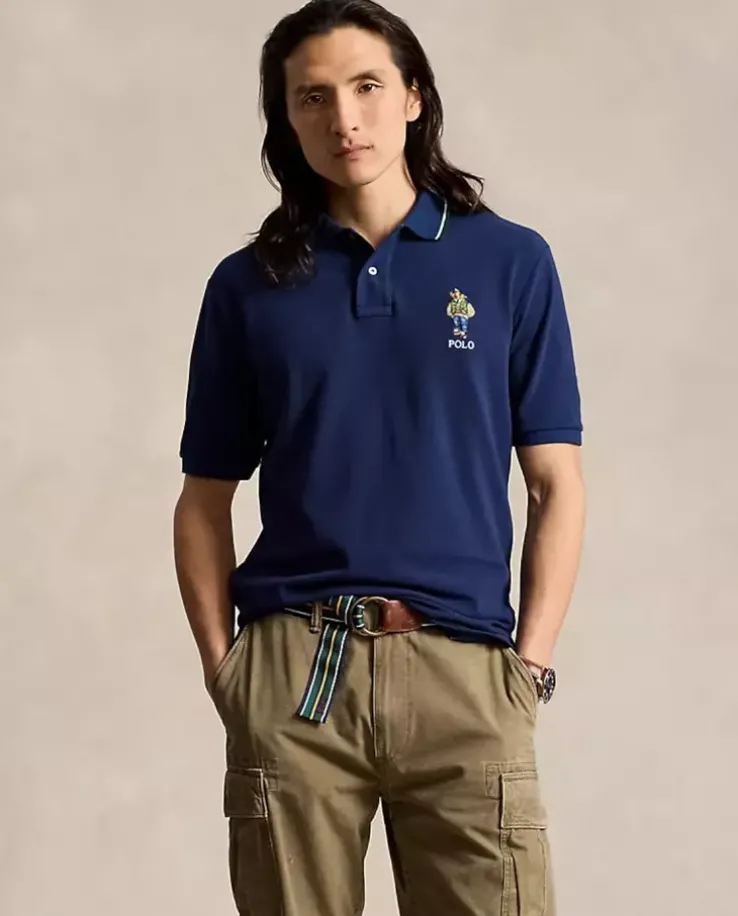 Granatowa koszulka polo z misiem
