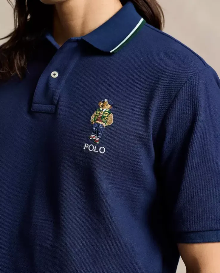 Granatowa koszulka polo z misiem