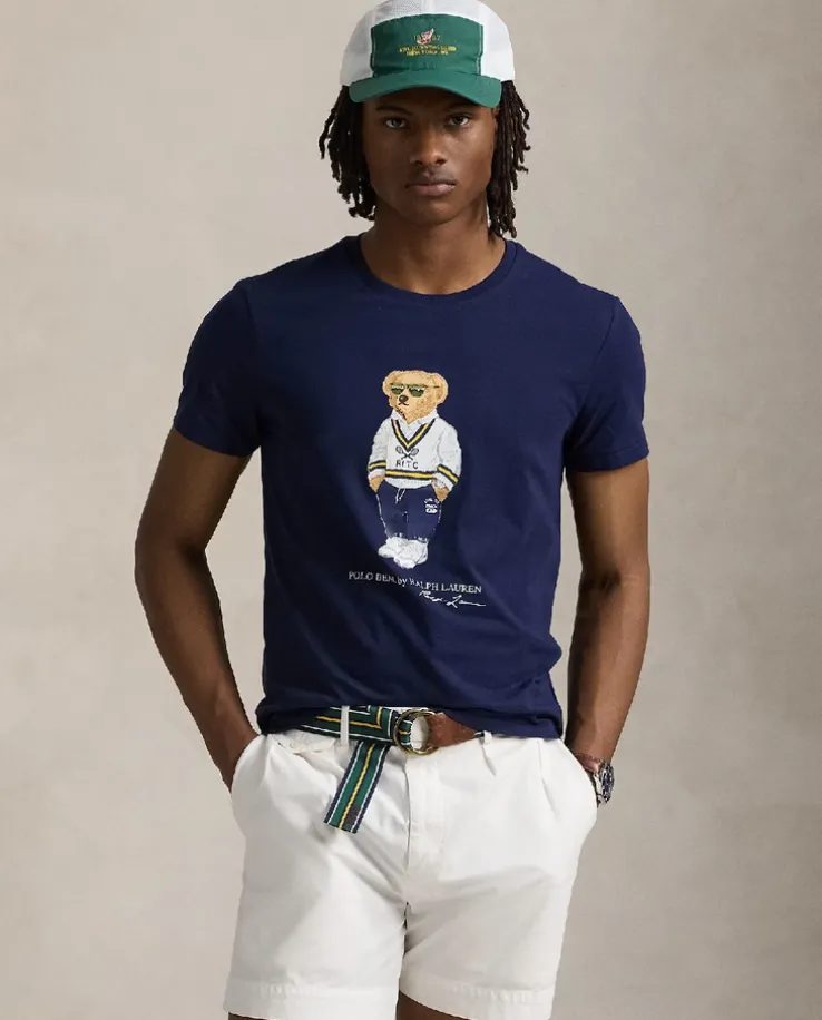 Granatowa koszulka z misiem Custom Slim Fit