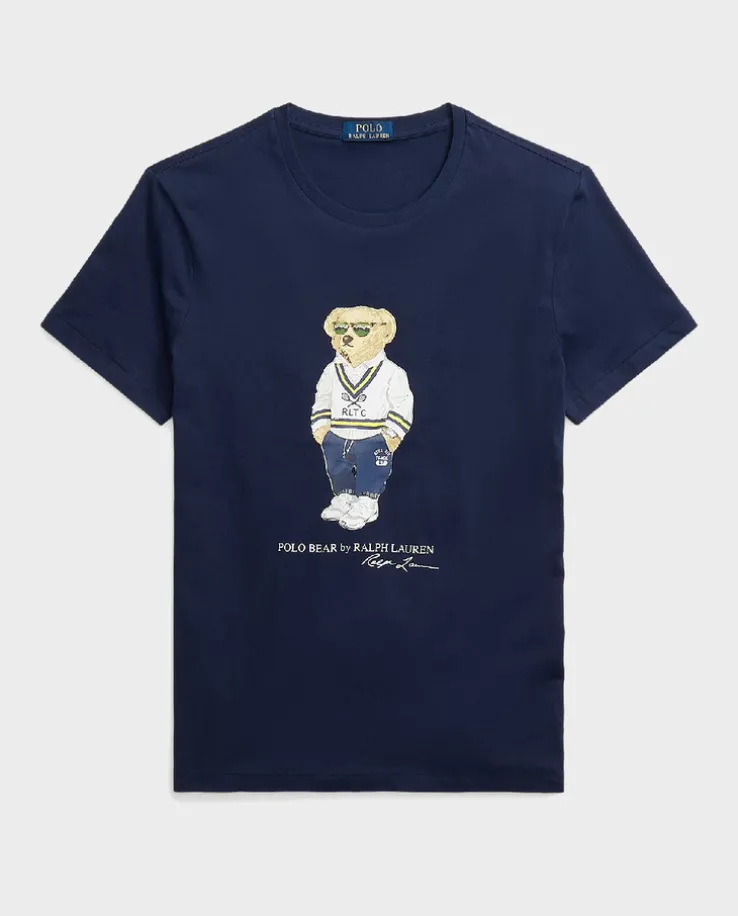 Granatowa koszulka z misiem Custom Slim Fit