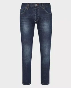 Granatowe jeansy z haftem Skull Skinny Fit