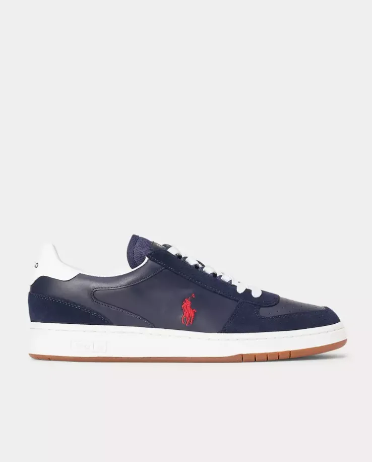 Granatowe skórzane sneakersy z logo