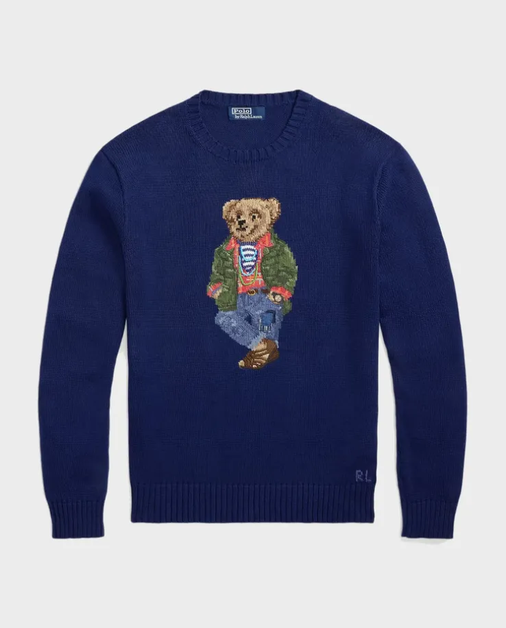 Granatowy sweter z misiem