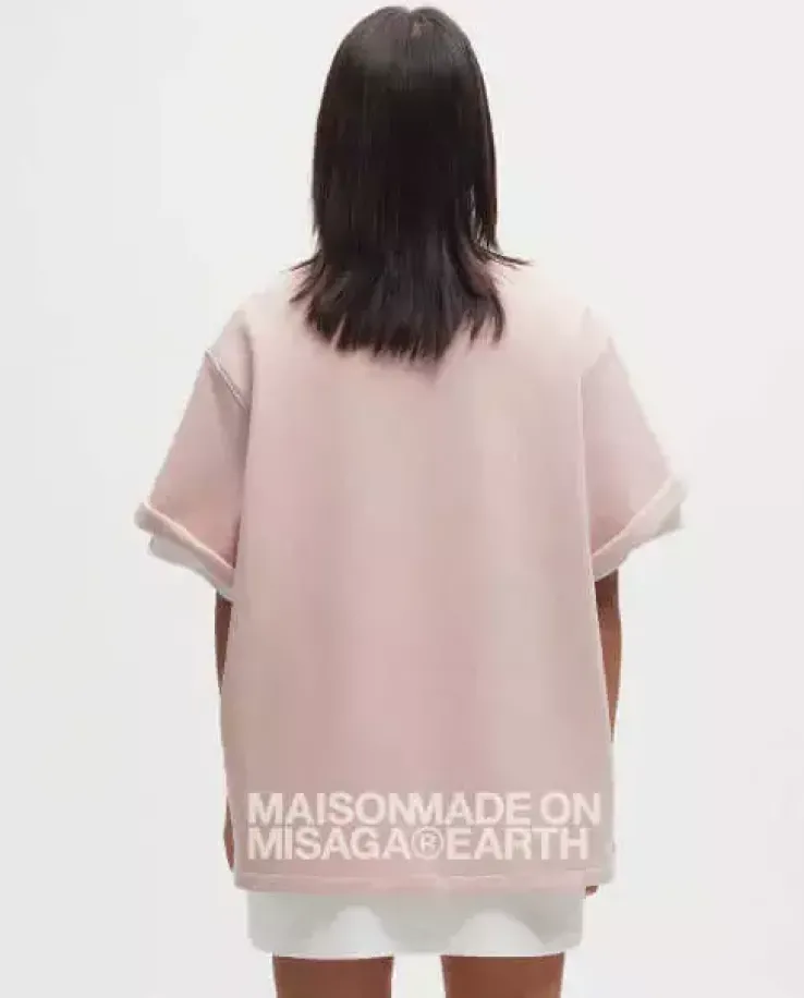 Jasnoróżowa bluza oversize z krótkim rękawem