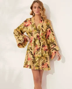 Lniane kimono z szarfą Arabis Jungle