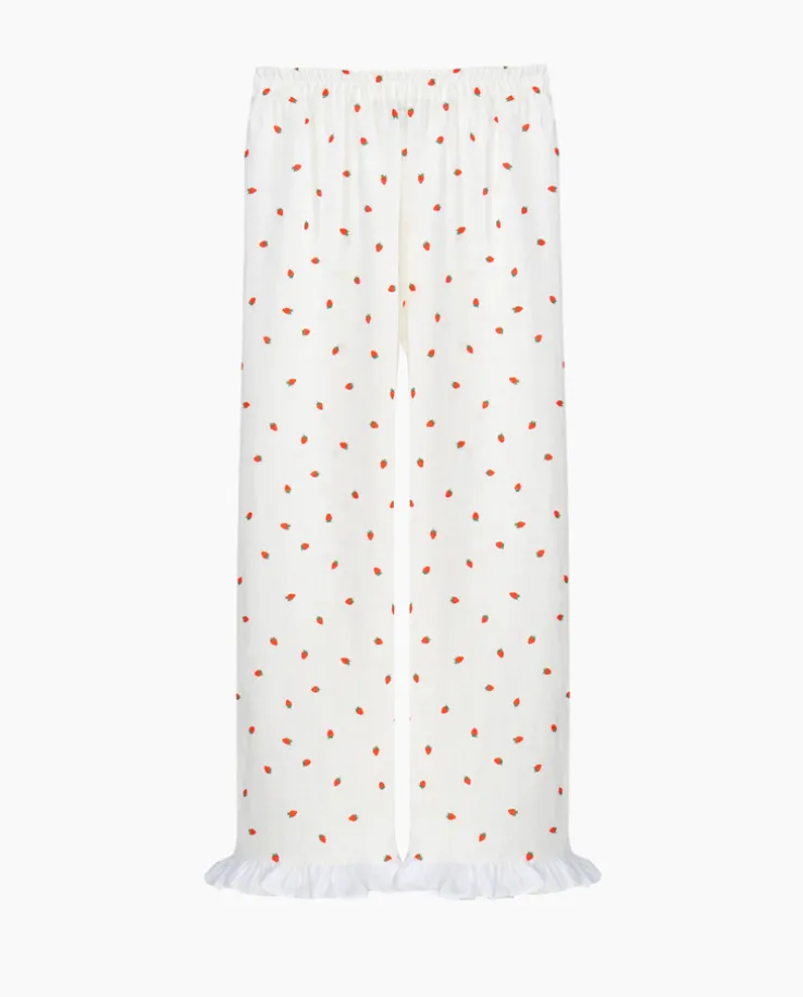 Lniane spodnie z printem Puff Strawberries