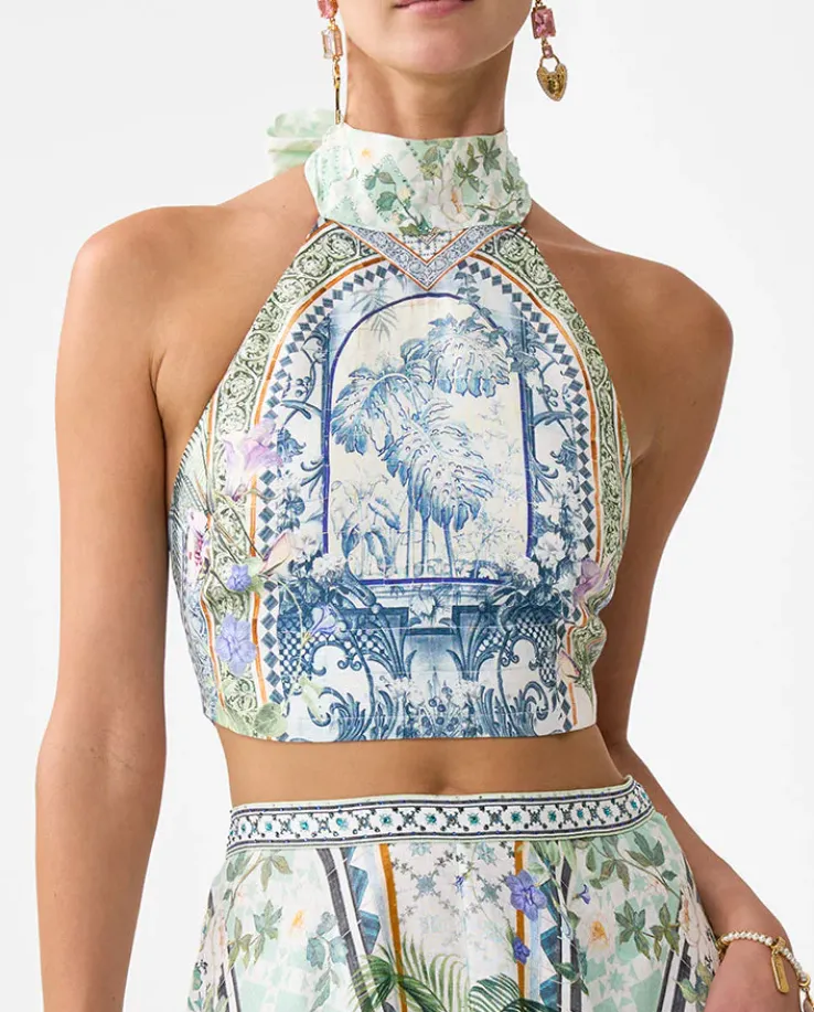 Lniany wzorzysty top