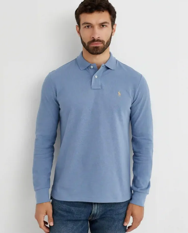 Niebieska bluzka polo Custom Slim Fit