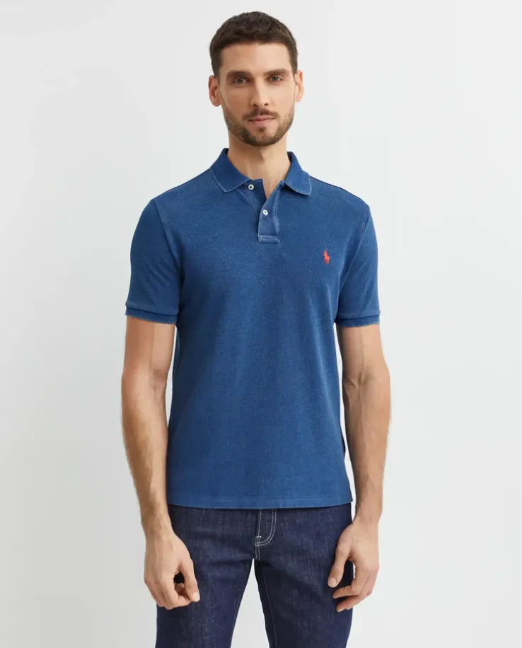 Niebieska koszulka polo Custom Slim Fit