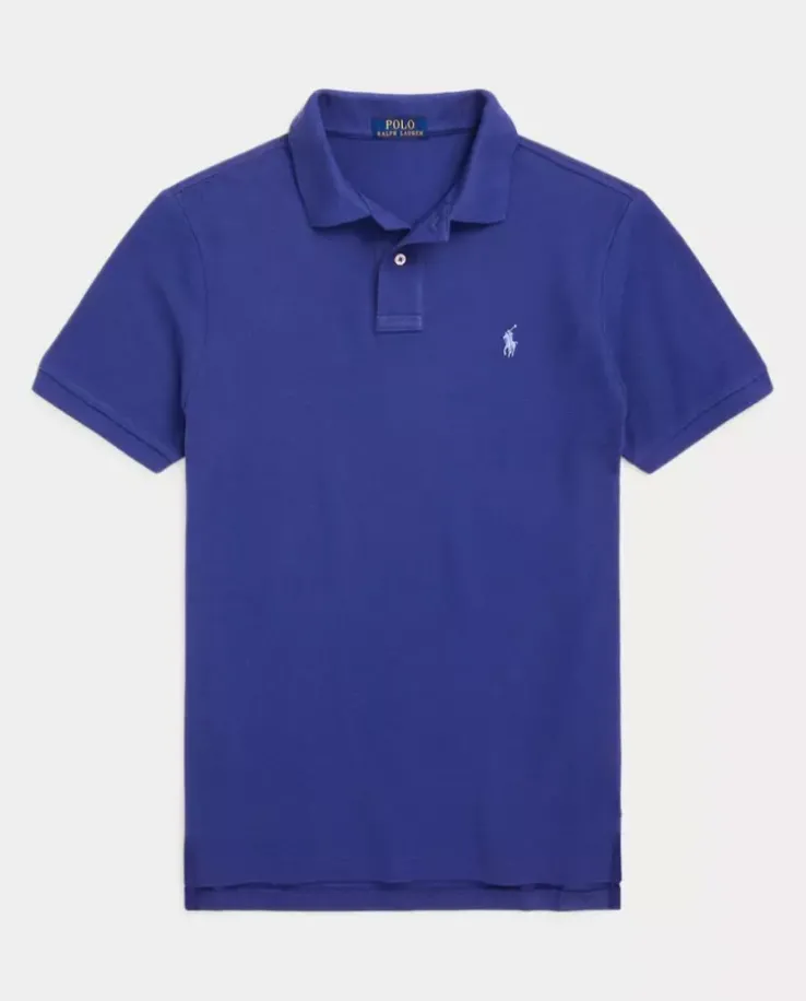 Niebieska koszulka polo Custom Slim Fit Mesh