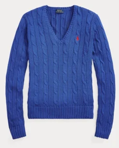 Niebieski sweter z dekoltem w szpic