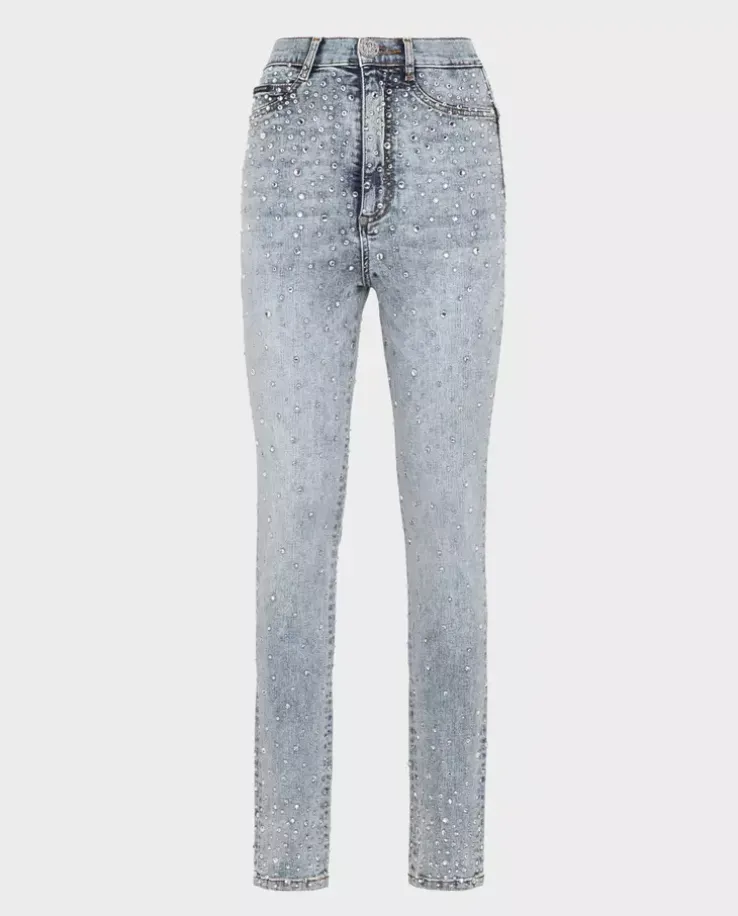 Niebieskie jeansy z kryształami Super High Waist