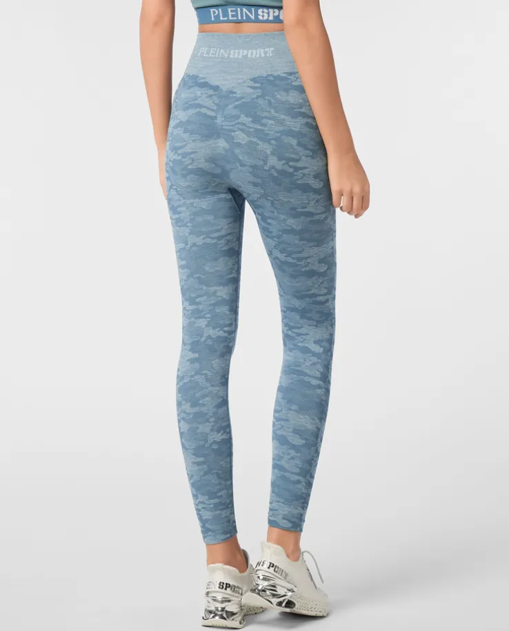 Niebieskie legginsy sportowe z printem