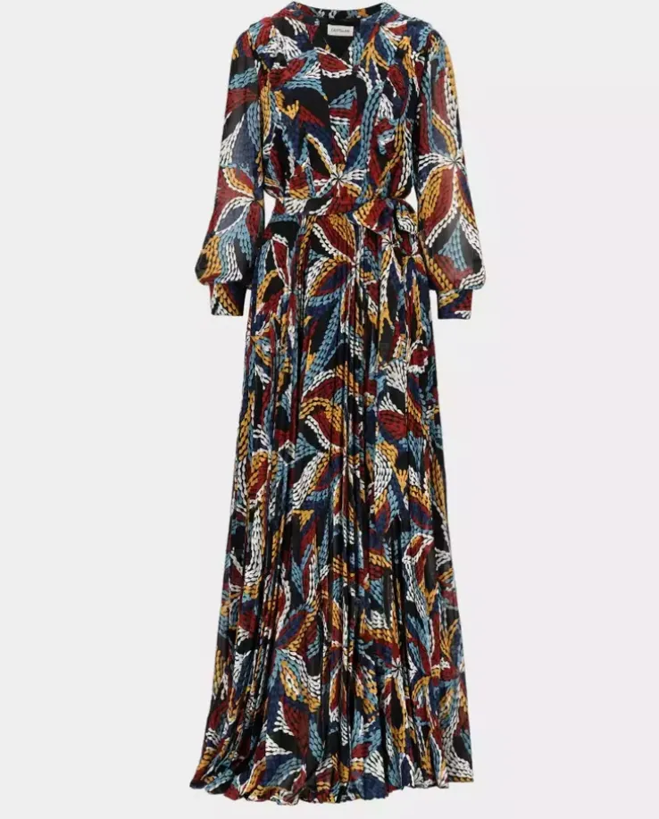 Plisowana sukienka maxi z nadrukiem