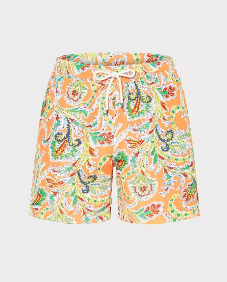 Pomarańczowe kąpielówki z nadrukiem paisley