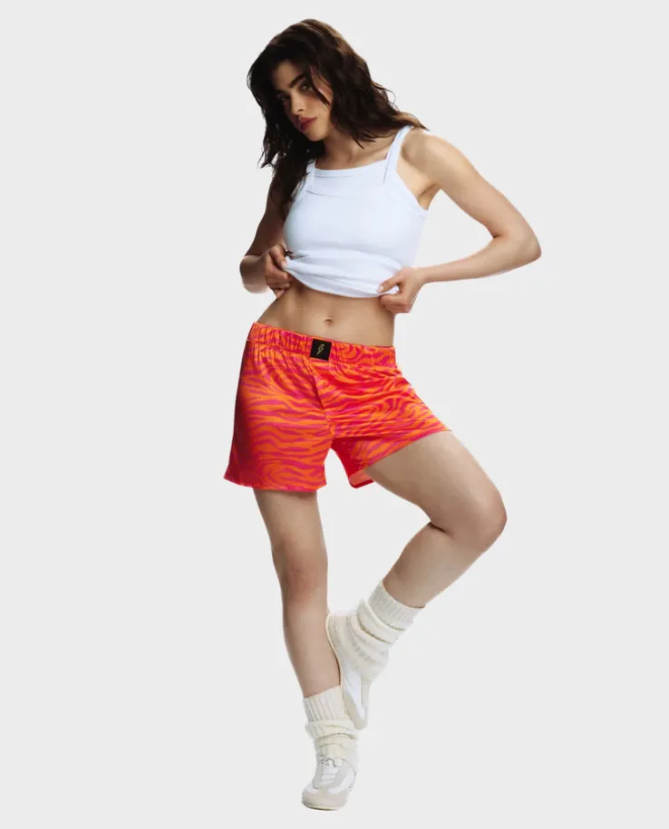 Satynowe boxer shorty z wzorem w zebrę