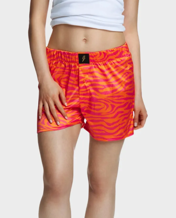 Satynowe boxer shorty z wzorem w zebrę