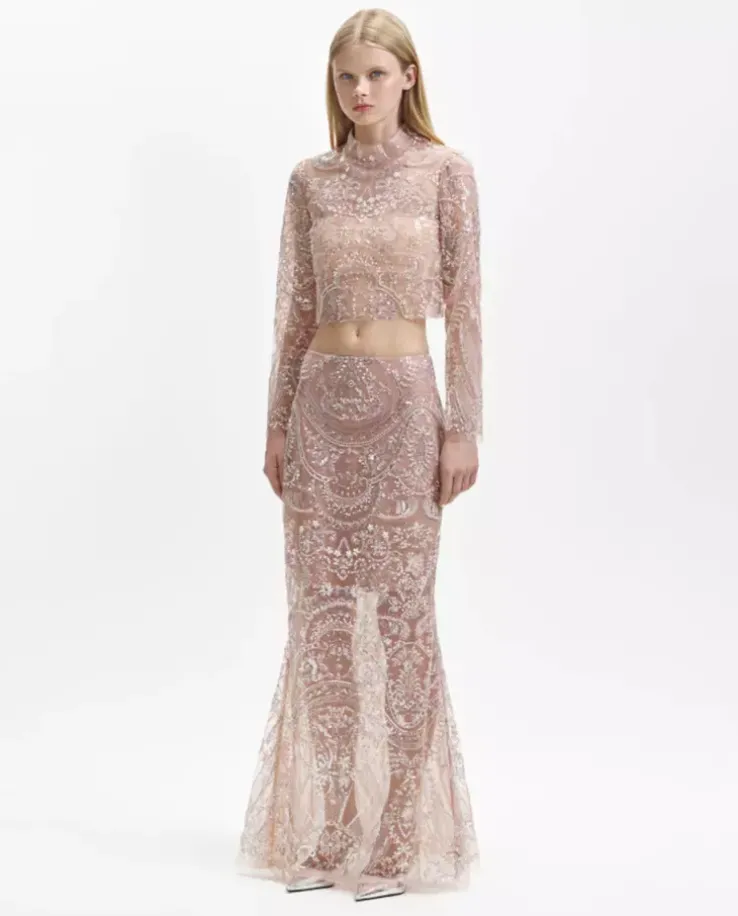 Srebrny top z cekinami we wzór paisley