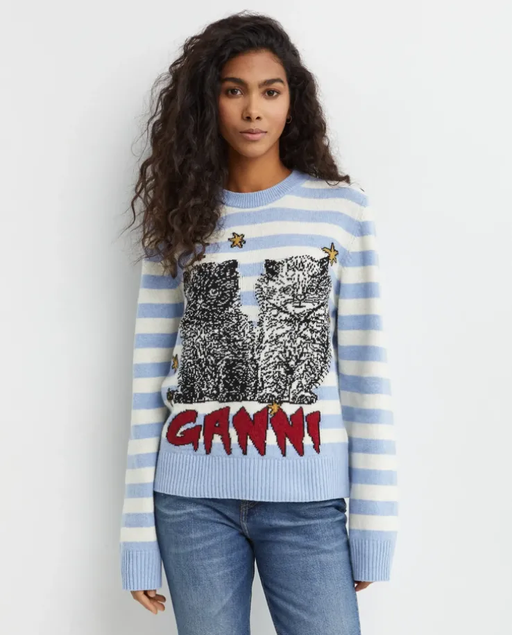 Sweter w paski z kotami