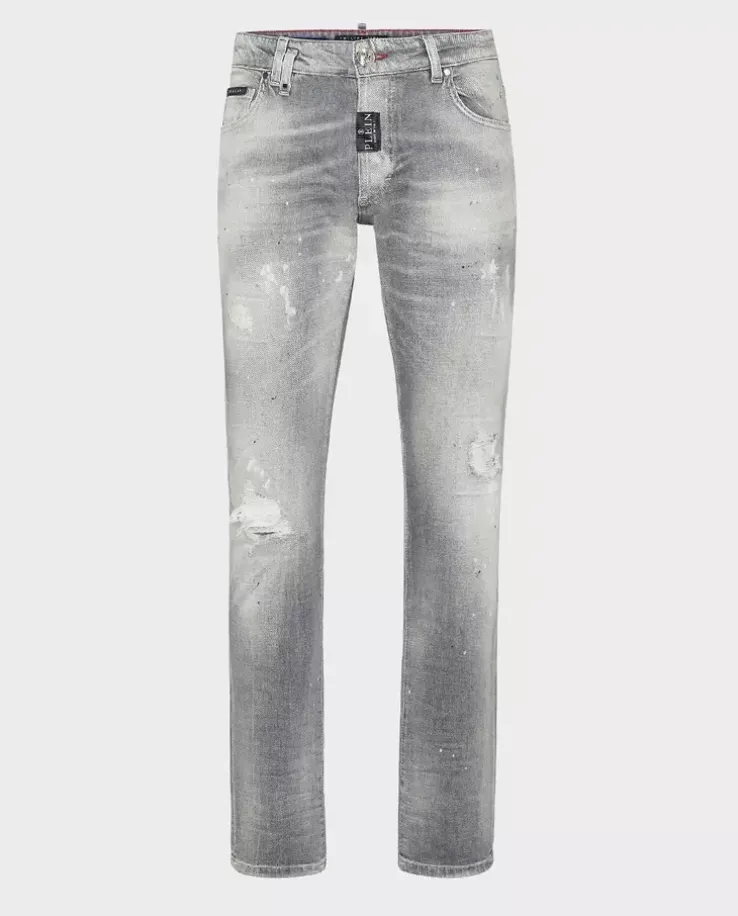 Szare jeansy z przetarciami Super Straight