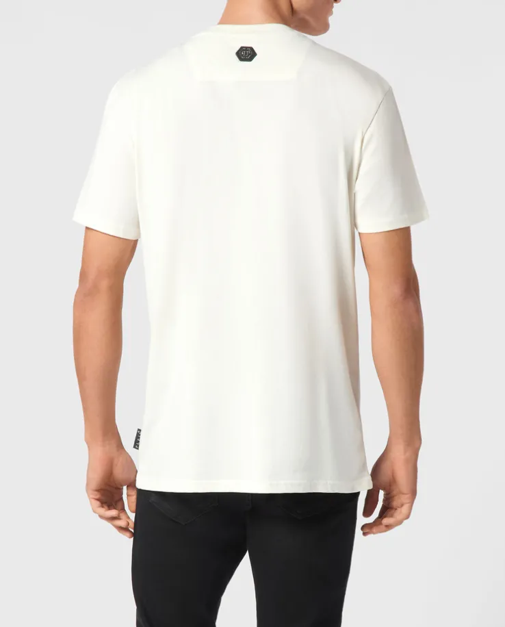 T-shirt ecru z aplikacją