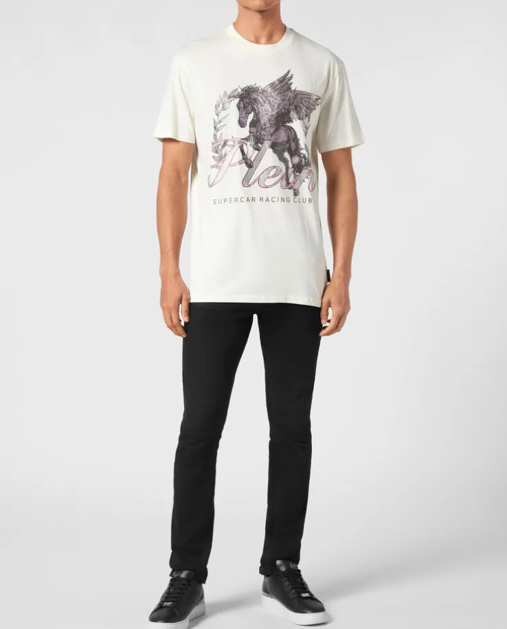 T-shirt ecru z aplikacją