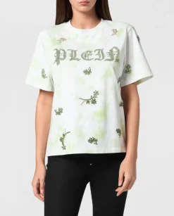 T-Shirt tie-dye z aplikacjami z kryształów