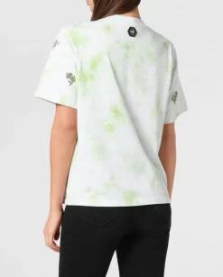 T-Shirt tie-dye z aplikacjami z kryształów
