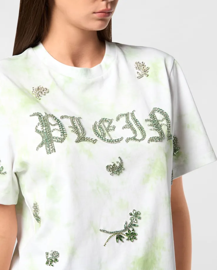 T-Shirt tie-dye z aplikacjami z kryształów